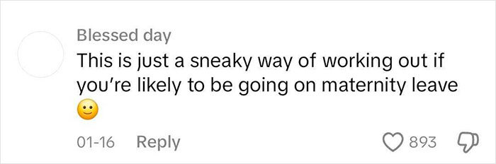Comment on hiring practices discussing gender bias in job interviews with a smiling emoji symbol.