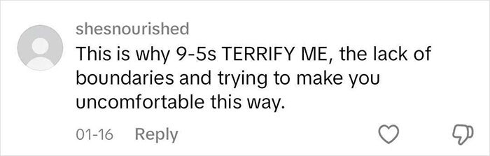 Comment about red flags in job interviews, highlighting discomfort and lack of boundaries.