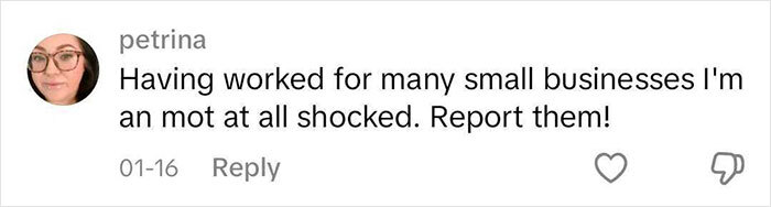 Commenter expressing frustration over job interview red flags, mentioning small business experience.