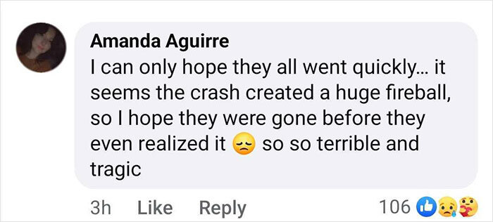 Facebook comment expressing sadness about the youngest victims of a D.C. crash.