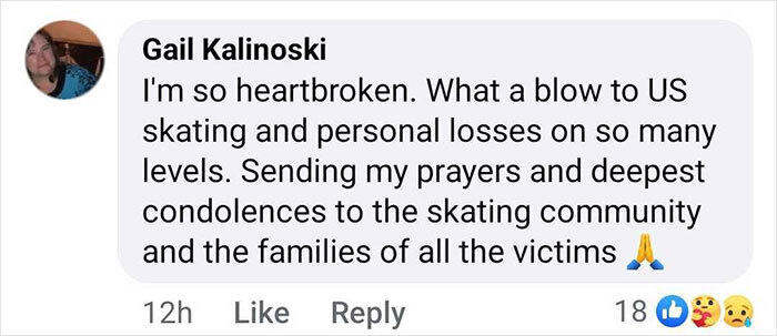 Comment expressing heartbreak and condolences to the skating community and families of young victims.