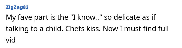 Comment from user ZigZag82 on misgendering viral senator video, expressing admiration and seeking the full video.