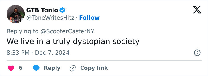 Tweet about dystopian society amid Brian Thompson&rsquo;s homicide and viral celebrations.