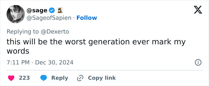 Tweet criticizing Generation Beta with a prediction of it being the "worst generation ever.