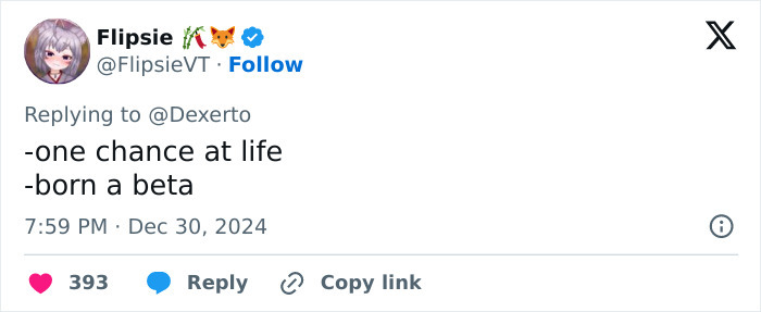 Tweet humorously critiques Generation Beta, with phrases: "one chance at life" and "born a beta".