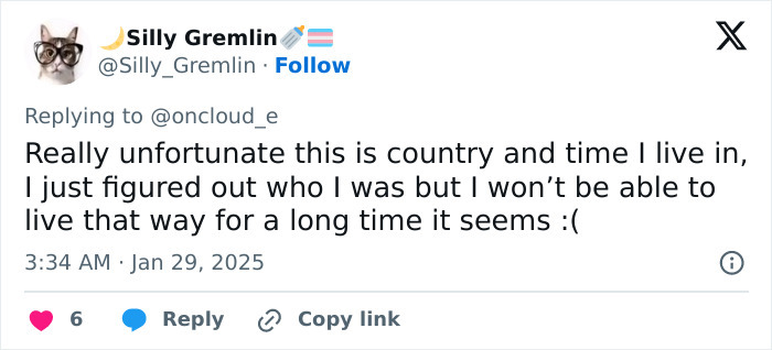 Tweet from Silly Gremlin addressing challenges in gender identity, focusing on transgender inclusion in sports.