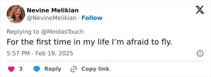 Tweet expressing fear of flying after mid-air collision incident in Arizona.