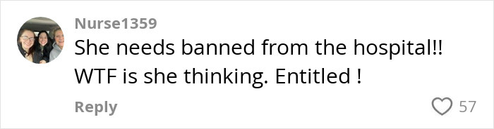 A critical comment about a mom unplugging a NICU monitor, calling her entitled.