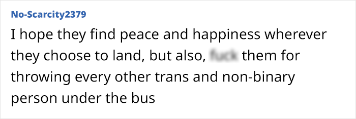 Comment expressing mixed emotions on rock singer's decision to detransition.