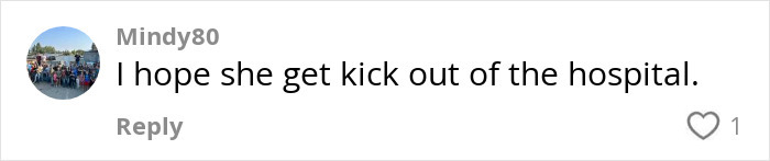 Comment criticizing a mother for unplugging a NICU monitor, suggesting she be removed from the hospital.