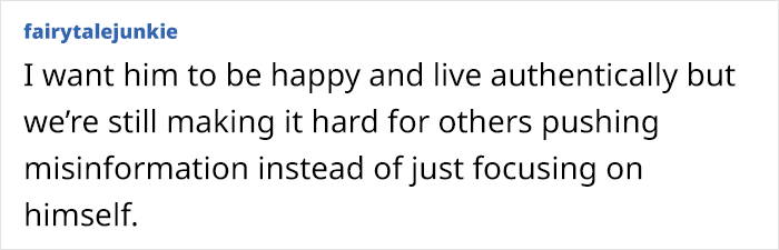 Comment discussing happiness and misinformation related to a rock singer's detransition.