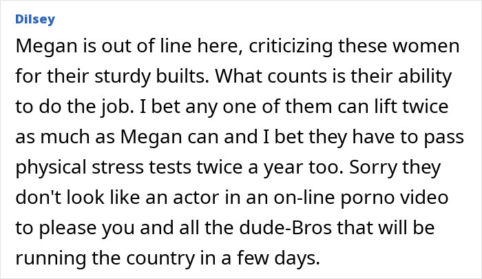 Comment criticizing remarks on female firefighter leaders' appearance by Megyn Kelly.