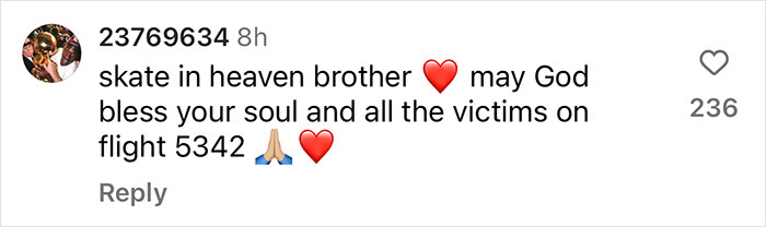 "Heartfelt message mourning teen skaters' loss before tragic plane crash.