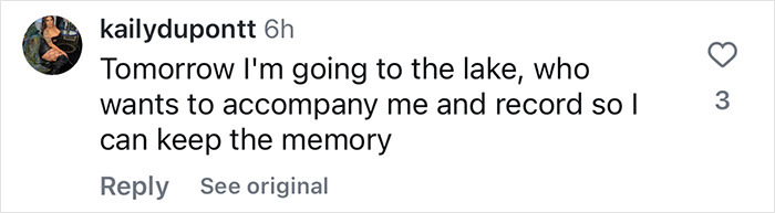 Social media comment about going to a lake and recording memories.