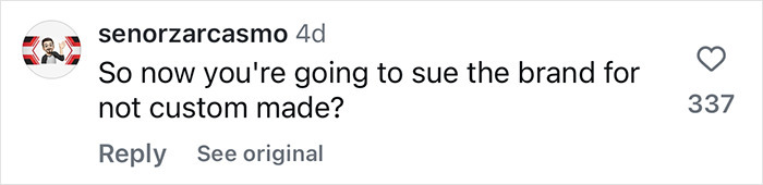 Comment questioning if McLaren's sports car seats should be custom-made for plus-size individuals.