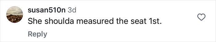 Comment responding to plus-size influencer's demand for larger McLaren sports car seats.