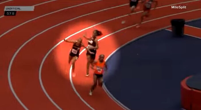 Runner proving innocence with new video in a track race incident.
