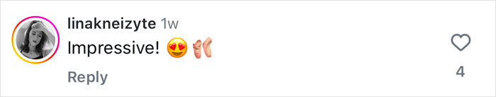 Comment exclaiming "Impressive!" with heart and ballet shoe emojis, related to viral ballerina.