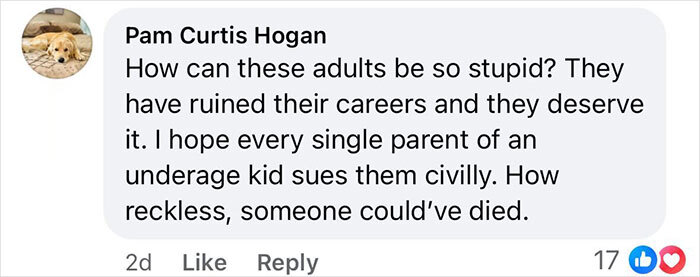 A comment expressing outrage over a school principal incident involving underage drinking at her home.