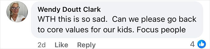 Comment reacting to school principal arrest, highlighting concerns about kids and core values.