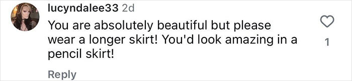 Instagram comment discussing White House correspondent's outfit choice and skirt length preference.