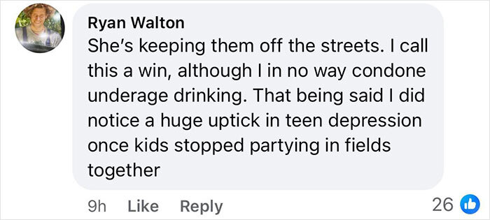 Social media comment on school principal arrest controversy over kids drinking at her home.