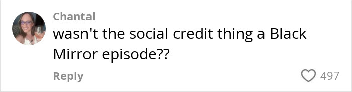 Comment on social credit, referencing a Black Mirror episode.