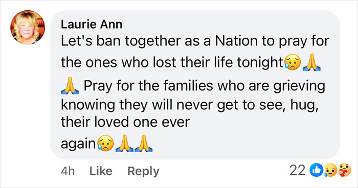 Social media comment offering prayers for victims of a plane crash.