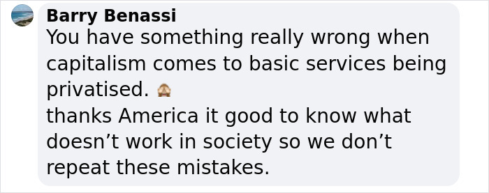 Comment criticizing privatization of services, mentioning America, related to hiring private firefighters for wildfire protection.