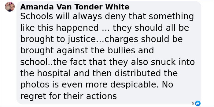 Comment on consequences for bullies sneaking into hospital and taking photos of a girl.