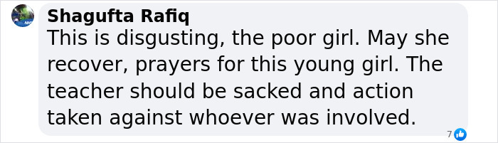 Text message expressing outrage and sympathy for hospital bullying incident involving a young girl.