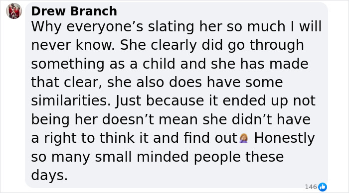 Comment discussing a woman's claim of being Madeleine McCann and her DNA test results.