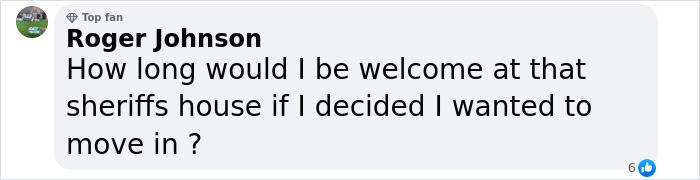 A social media comment discussing a squatter situation involving a sheriff's house.