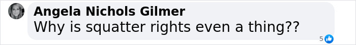 Comment questioning squatter rights in an online discussion.
