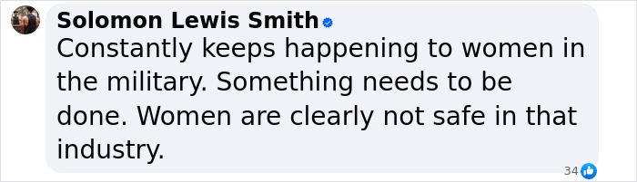 A comment discussing safety concerns for women in the military.