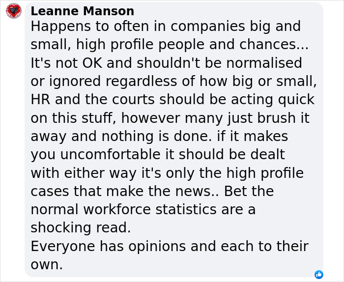 Text from social media about workplace issues related to Luis Rubiales' case.