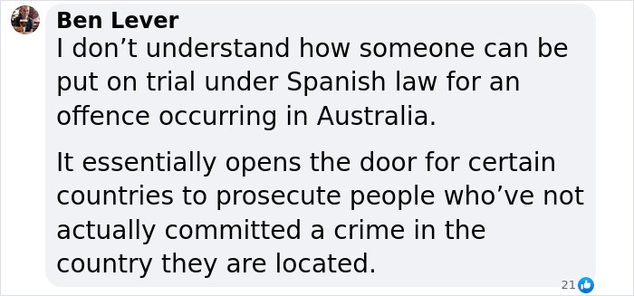 Text discussing Spanish law's reach in international legal cases.