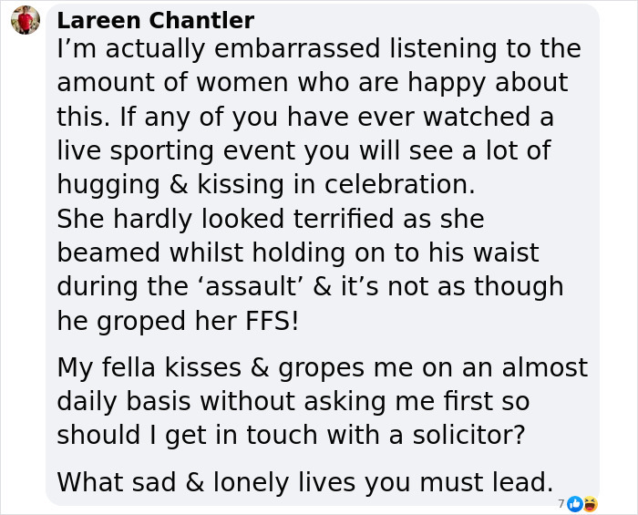 Social media comment discussing Luis Rubiales' fine for non-consensual kiss with Jenni Hermoso.