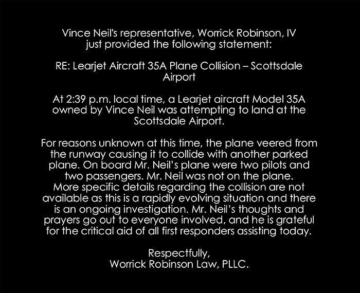 Multiple Casualties As Planes Collide In Arizona, Including M&ouml;tley Cr&uuml;e Singer Vince Neil&rsquo;s Jet