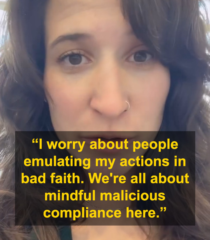 Britt Boril discussing mindful malicious compliance with a concerned expression, quote on screen.