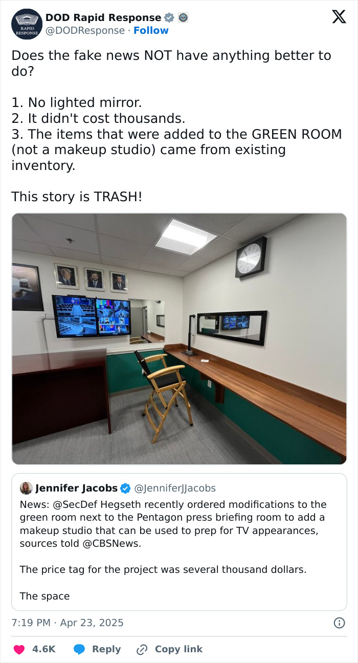 Pete Hegseth Demanded Makeup Studio At Pentagon That Cost Thousands Amid Budget Cuts: Report