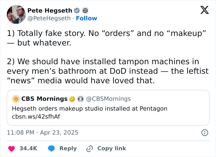 Pete Hegseth Demanded Makeup Studio At Pentagon That Cost Thousands Amid Budget Cuts: Report