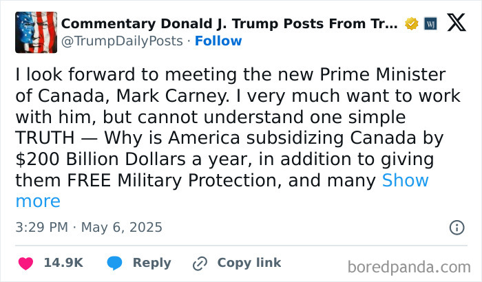 Tweet discussing Trump&rsquo;s stance on tariffs targeting allies amid China&rsquo;s growth in the global trade game.