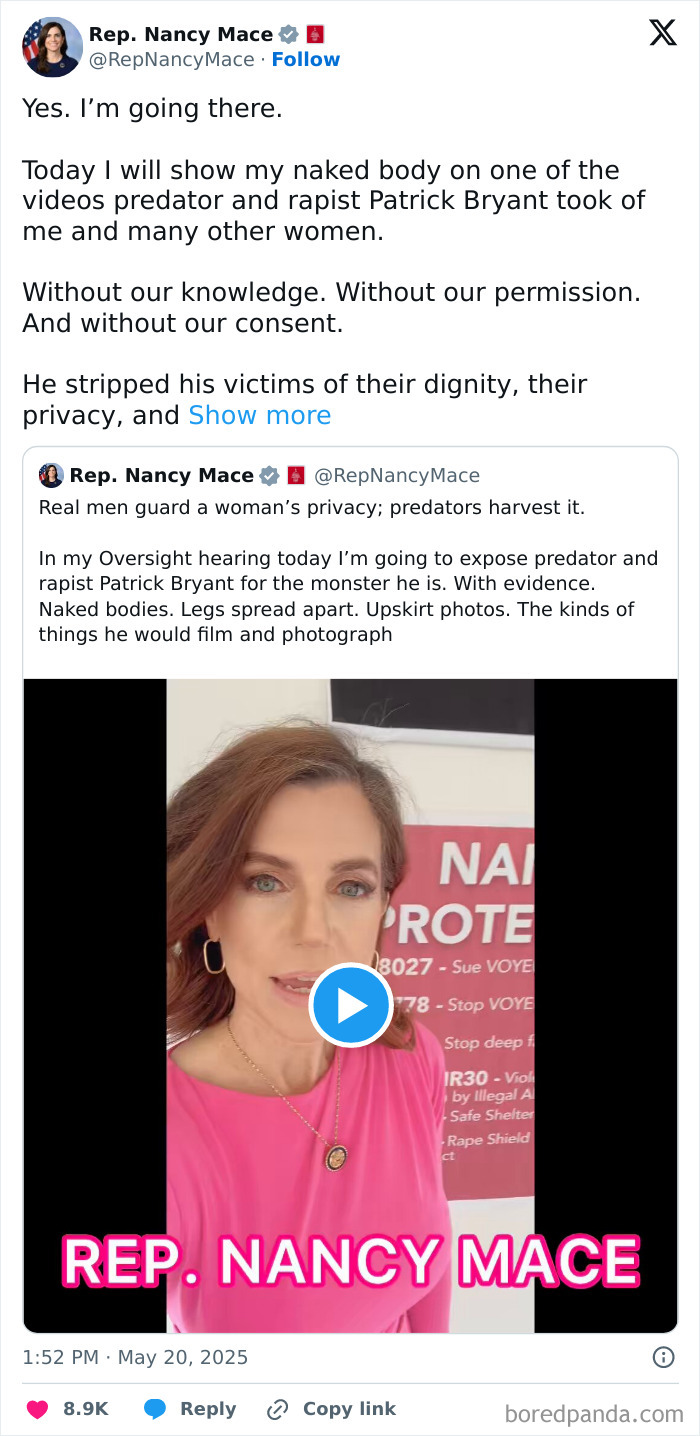 Rep Nancy Mace speaking in a video during a House hearing, addressing showing naked image without consent.