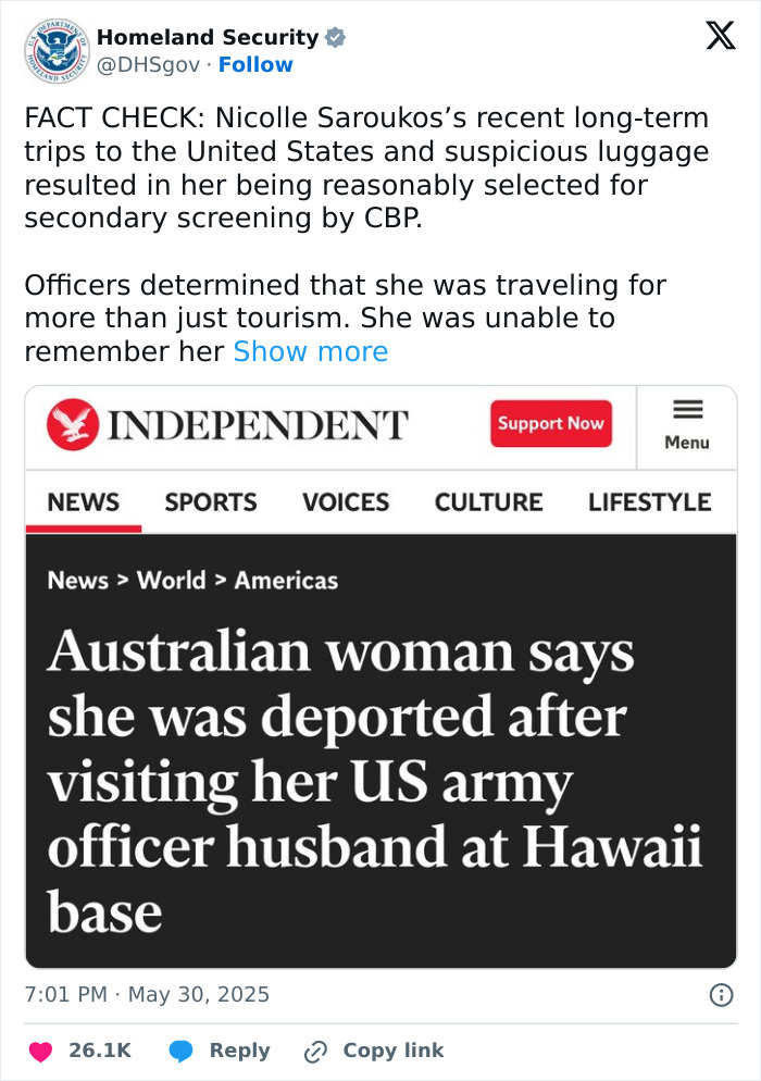 DHS responds after Aussie bride jailed and deported over suspicious luggage during US visit at Hawaii base