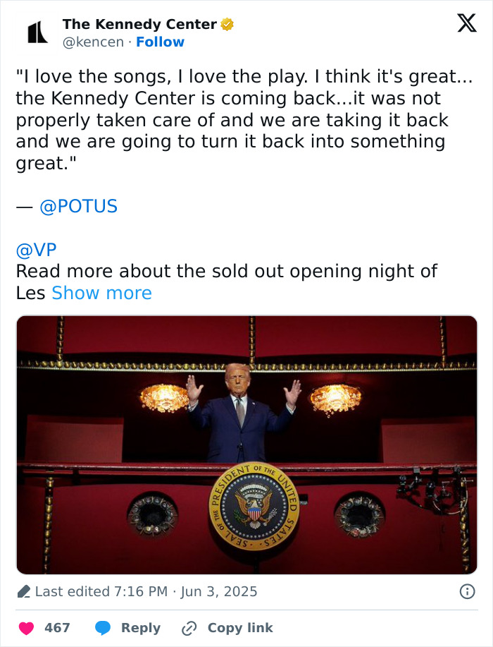 Kennedy Center Earnings Crash After Trump Grabs Hold Of Iconic Arts Institution