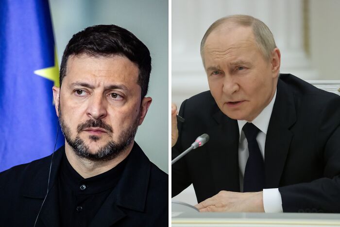 Split image showing two men in serious discussion, representing deadly wars and humanitarian crises in global hotspots.