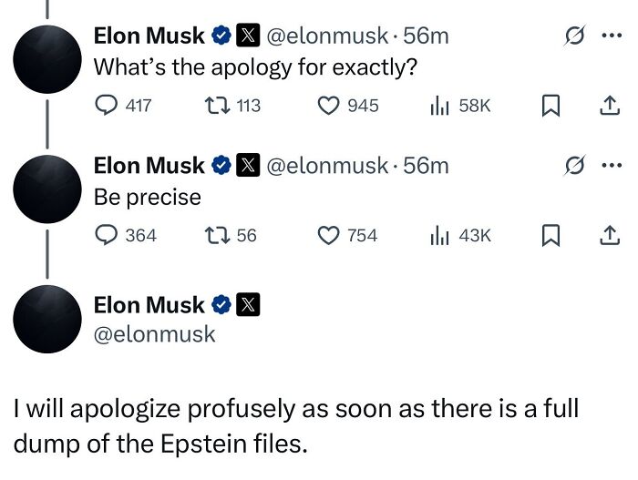 Screenshot of Elon Musk&rsquo;s tweets referencing Epstein files, illustrating the Elon Musk and Donald Trump rivalry.