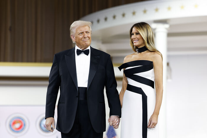 Donald Trump and Melania Trump dressed formally at an event possibly linked to Kennedy Center Opera House rename debate.
