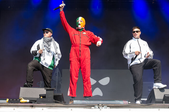 Rap duo Bob Vylan performing onstage during a live concert, related to State Department blocking U.S. entry.